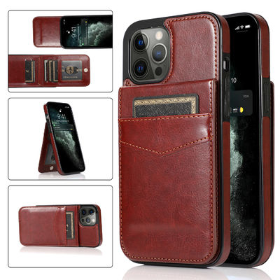Cas en cuir de téléphone de cuir de preuve d'éraflure d'Iphone de cas de téléphone de portefeuille