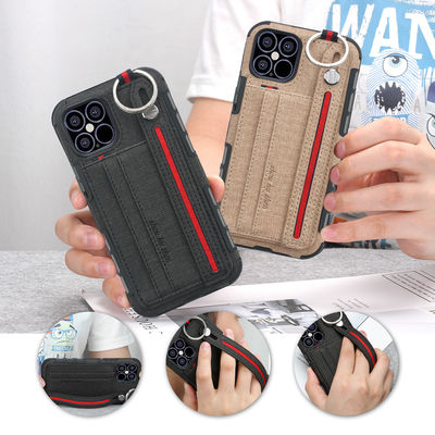 Lanyard Strap Leather Phone Cases pour Iphone 14 13 Scratchproof