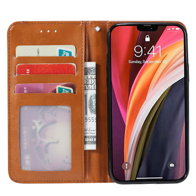 Cas en cuir d'Iphone de téléphone de cas de portefeuille de cas en cuir en cuir exquis de téléphone