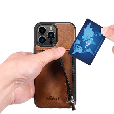 Caisse de luxe en cuir véritable de portefeuille d'Iphone de cas de téléphone moderne