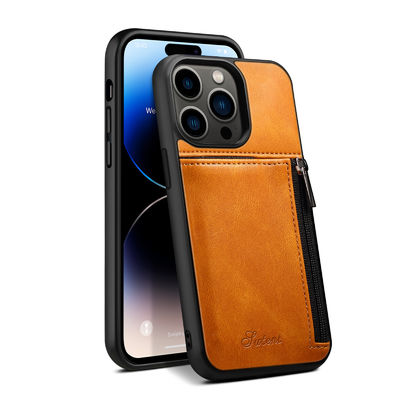 Caisse de luxe en cuir véritable de portefeuille d'Iphone de cas de téléphone moderne