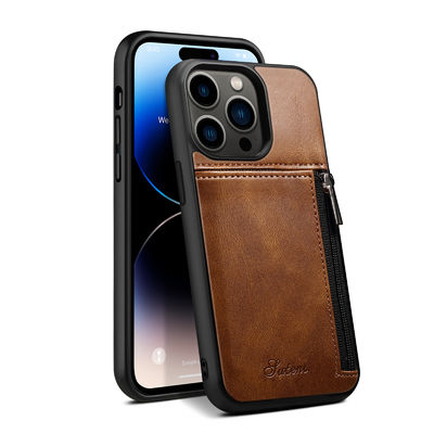 Caisse de luxe en cuir véritable de portefeuille d'Iphone de cas de téléphone moderne
