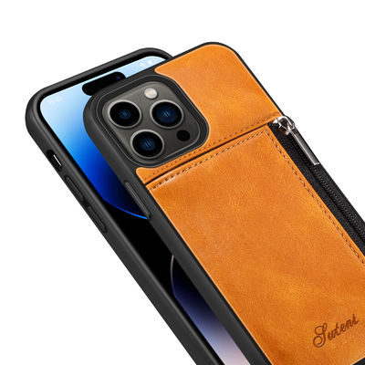 Caisse de luxe en cuir véritable de portefeuille d'Iphone de cas de téléphone moderne