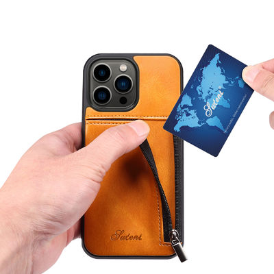 Caisse de luxe en cuir véritable de portefeuille d'Iphone de cas de téléphone moderne